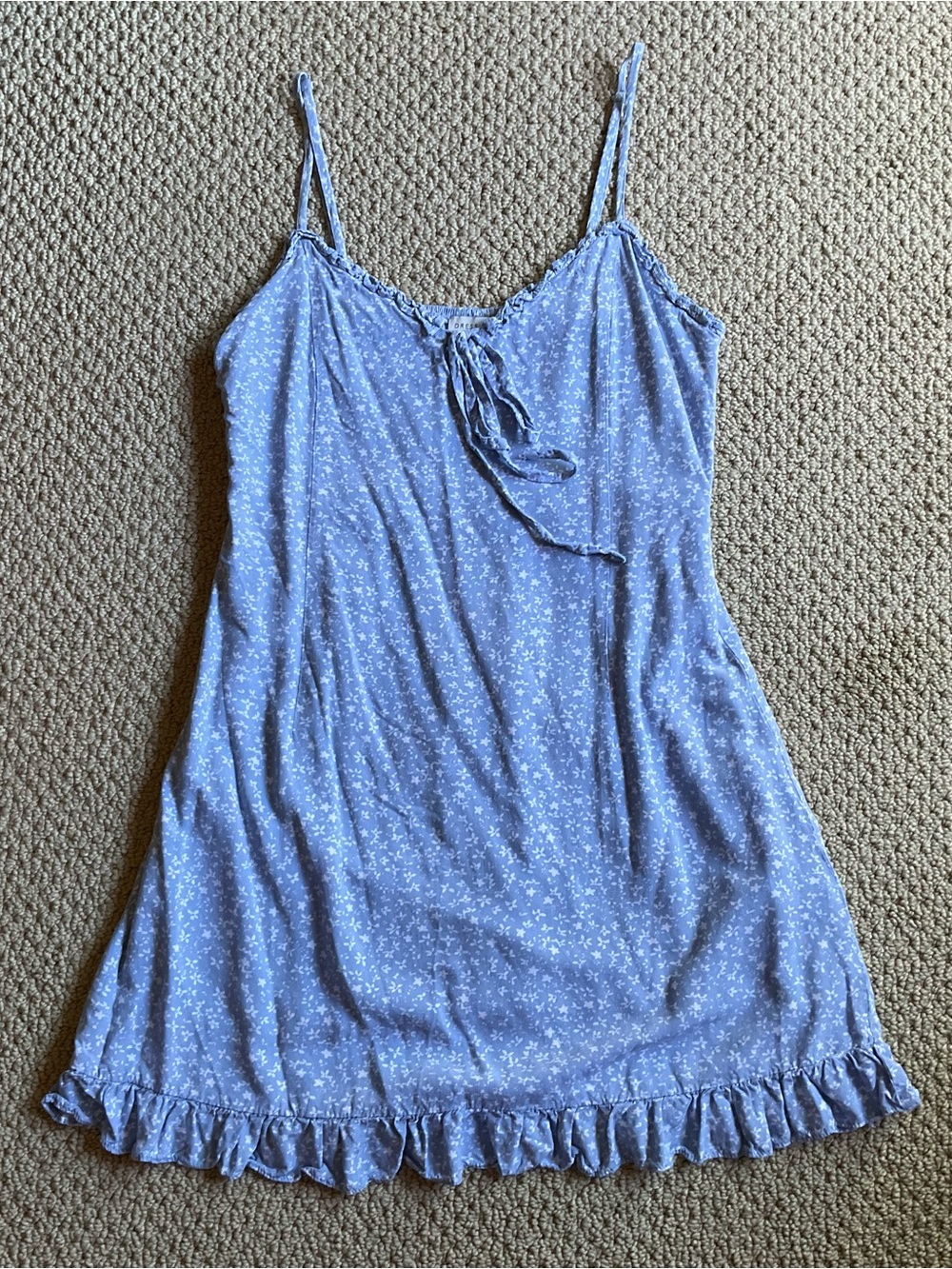 Blue Floral Slip Spaghetti Strap with Ruffle Hem